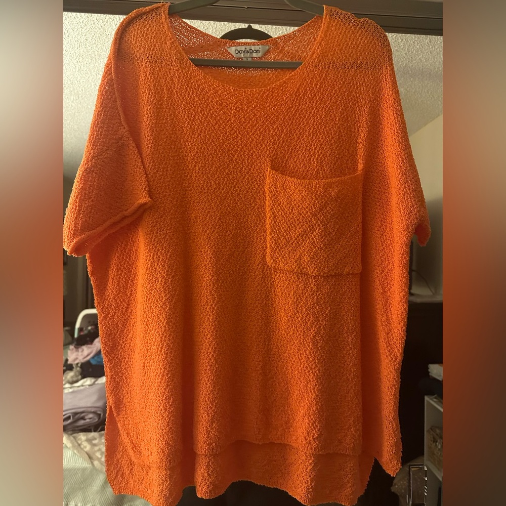 Orange Short Sleeve Knit Sweater